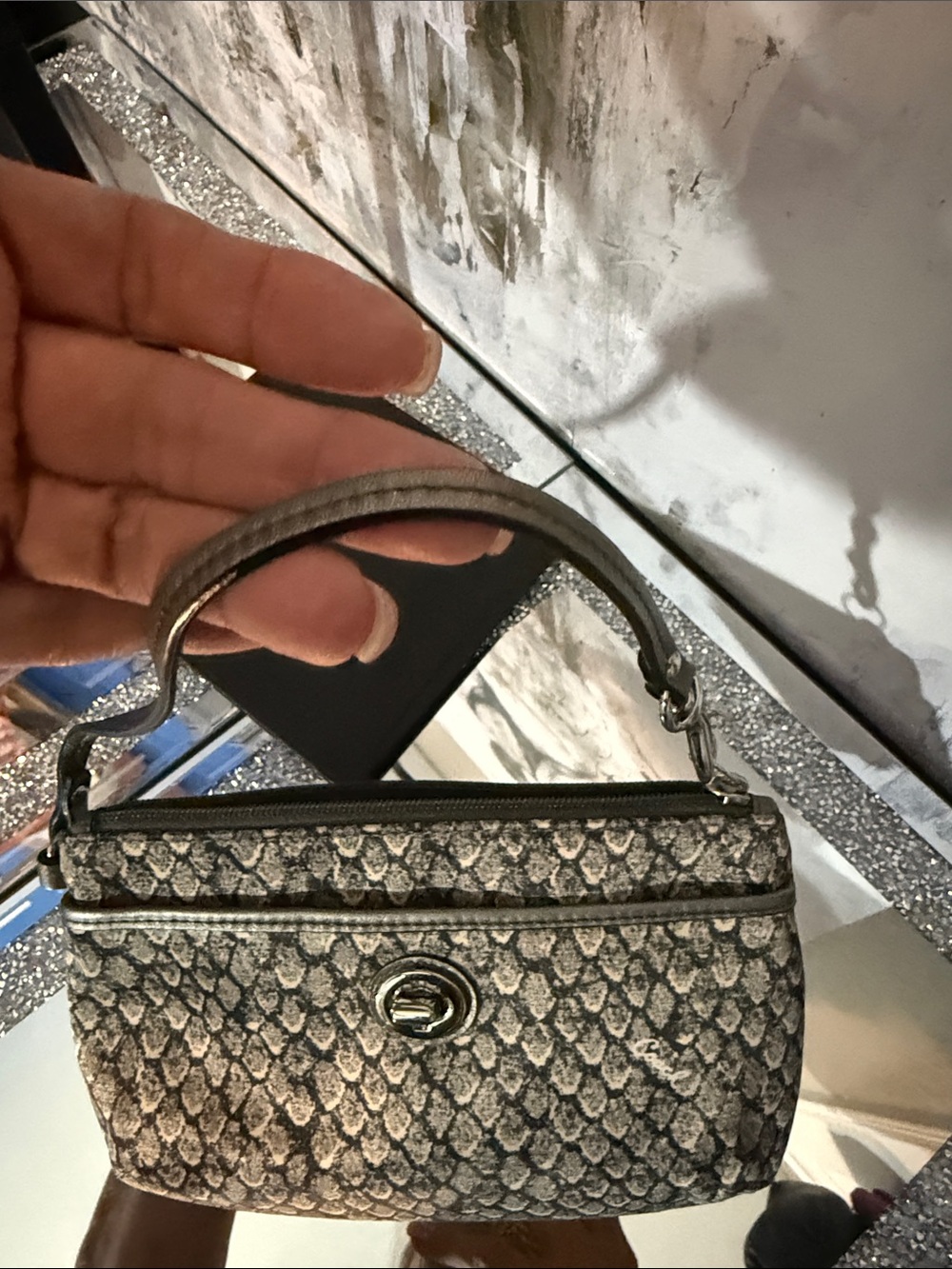 Coach Metallic Snake-Print Crossbody Bag - Silver/Brown